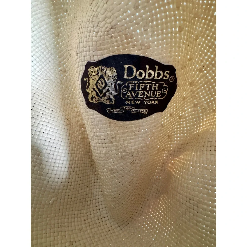 Dobbs Fifth Avenue Straw Fedora Hat Tan Navy Blue Band Mens‎ Vintage Style